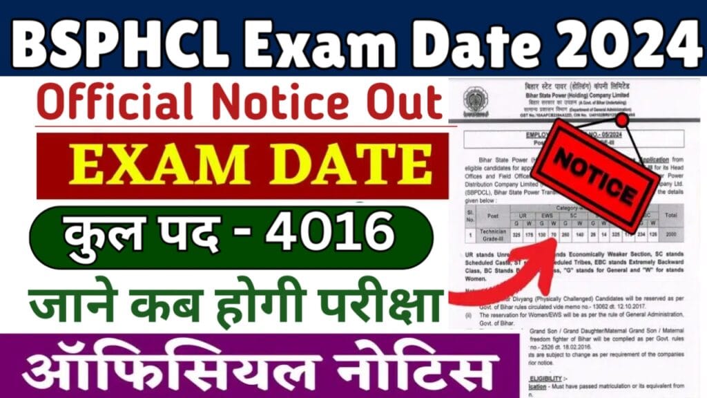 BSPHCL Exam Date 2024: खुशखबरी! बिहार स्टेट पावर होल्डिंग कंपनी लिमिटेड परीक्षा इस दिन से हो सकती है शुरू