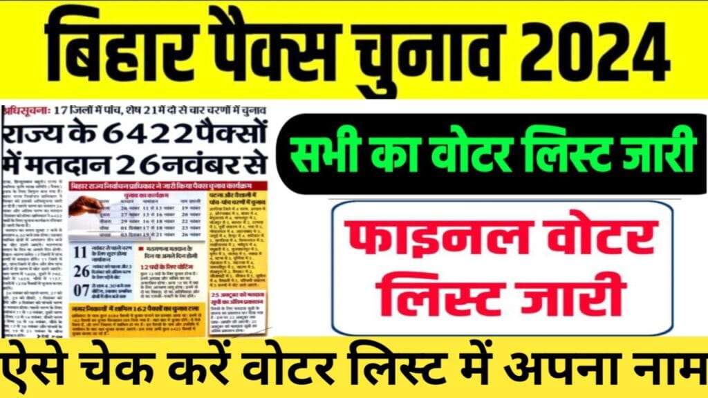 Pacs Final Voter List Download 2024 : बिहार पैक्स चुनाव का फाइनल वोटर लिस्ट 2024 डाउनलोड करने का तरीका