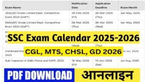 SSC Exam Calendar 2025-2026: एसएससी परीक्षा कैलेंडर 2025-2026 SSC CGL, MTS, JHT, स्टेनो, दिल्ली पुलिस, CPO SI, कांस्टेबल फॉर्म तिथि