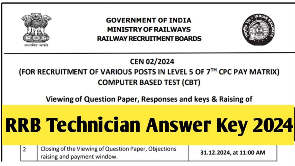 RRB Technician Answer Key 2024 Live ; आरआरबी तकनीशियन उत्तर कुंजी 2024 लाइव ग्रेड 3 उत्तर कुंजी जारी, डायरेक्ट लिंक